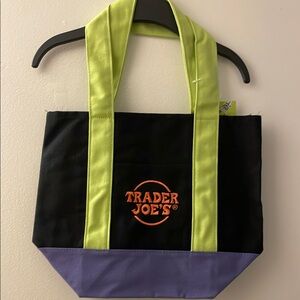 Trader Joe's Black and Purple Tote Bag with Lime Accents